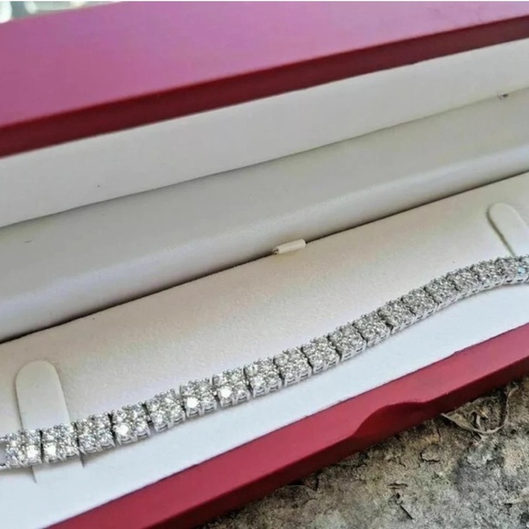 7 inched Long Tennis Bracelet Solid 14K White Gold Round Cut 5 Carat Men & Women - Picture 4 of 11